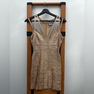 Hervé Léger Metallic Copper Multi-Strap Bandage Dress XS